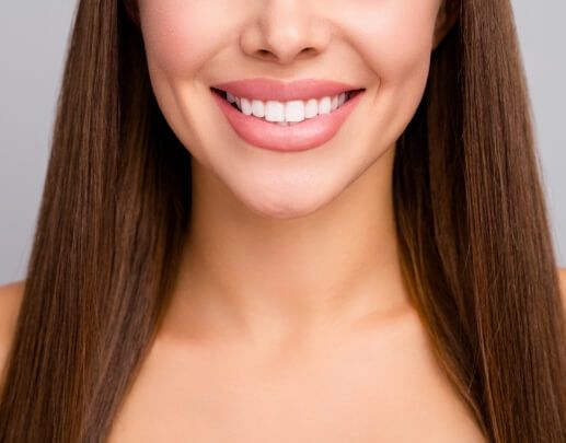 Closeup of smile after porcelain veneer cosmetic dentistry