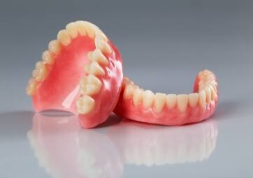 Full set of dentures on a tabletop