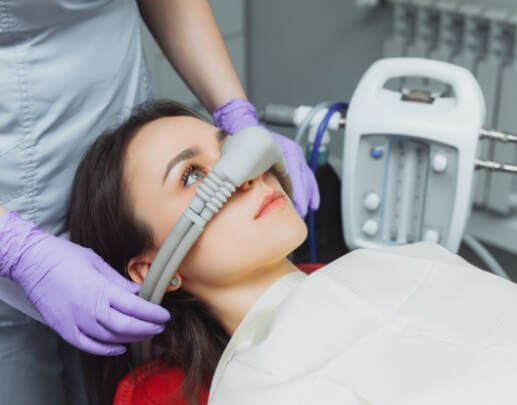 Dental patient receiving nitrous oxide sedation dentistry