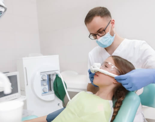 Dental patient finishing up with nitrous oxide dental sedation treatment